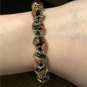 Murano Glass Bracelet Black Gold Handmade Venice 15 Beads Italy